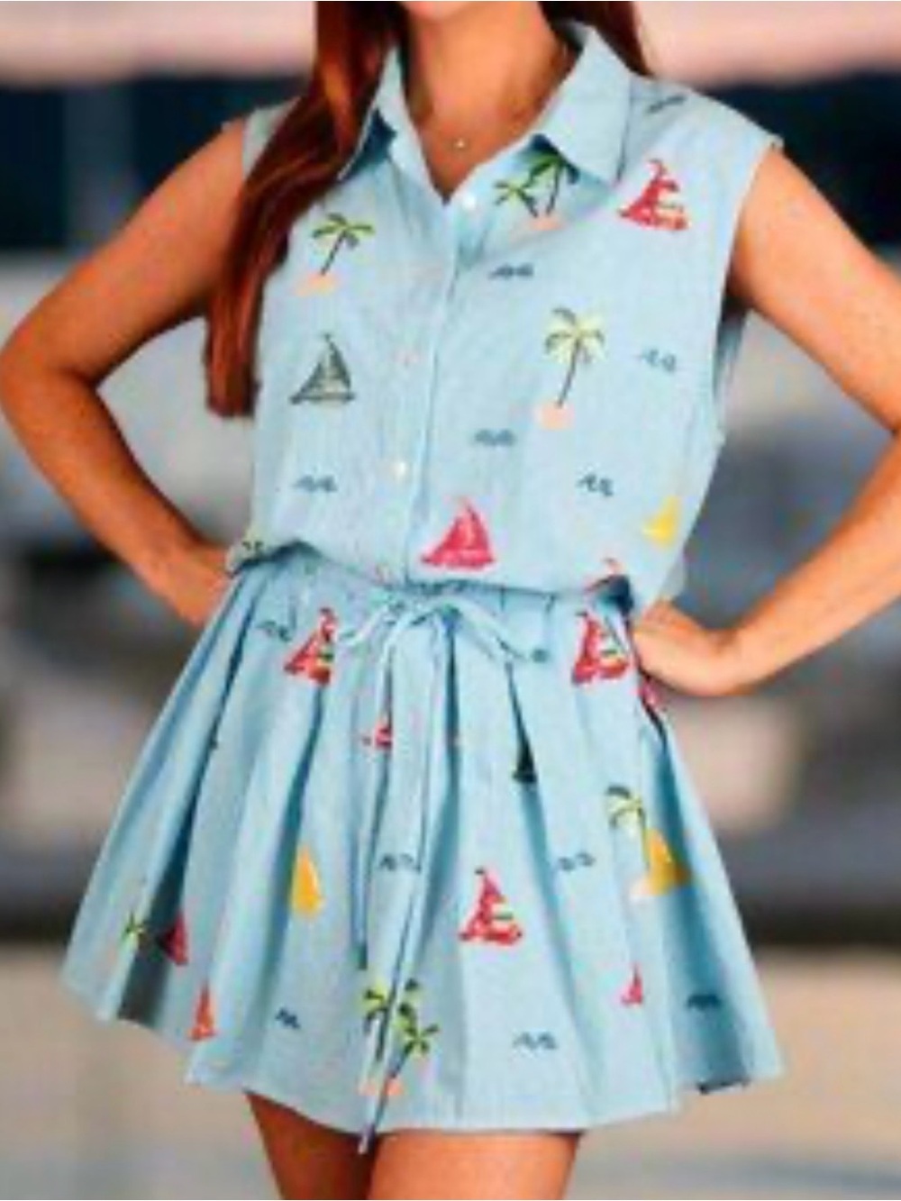 Light Blue Summer Dress with Nautical Print
